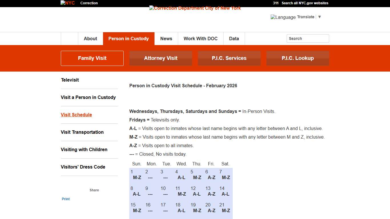Visiting Schedule - DOC